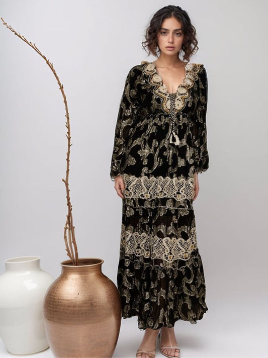 Vestido longo bordado silver rendado