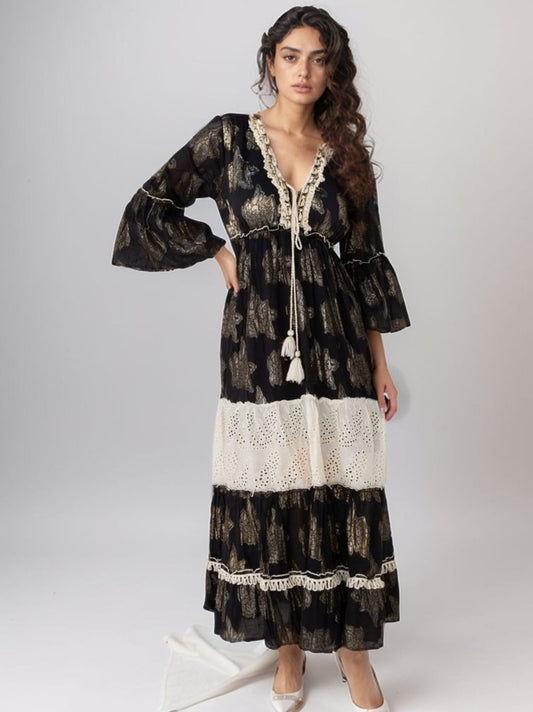 Vestido longo bordado gold