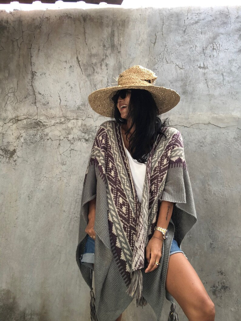 Poncho de lã vintage