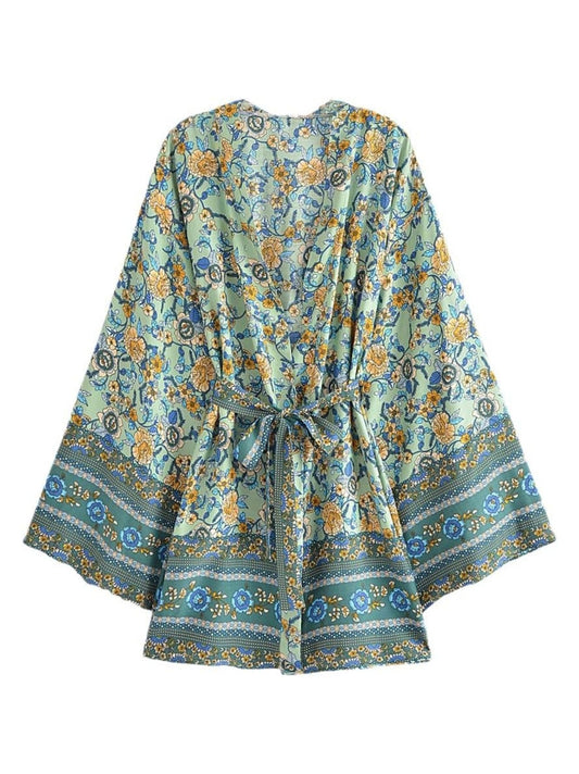Kimono boho floral verde viscose outlet