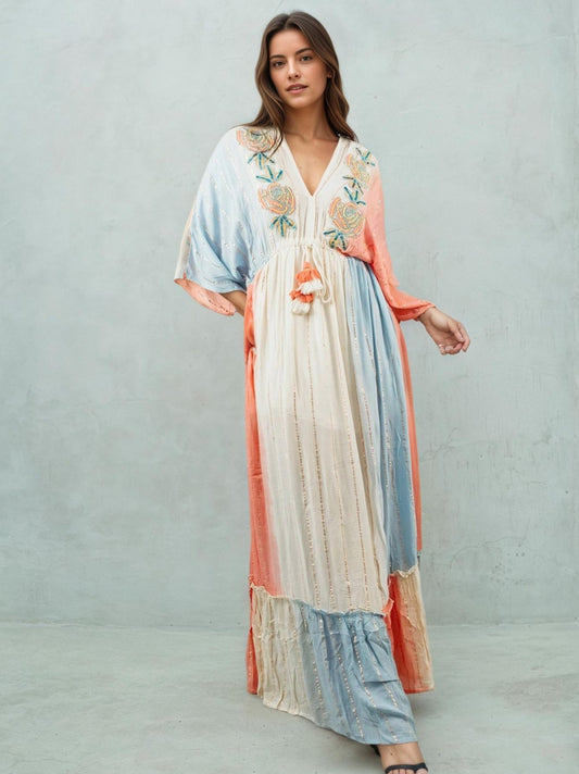 Vestido Longo Multicolorido com Bordado