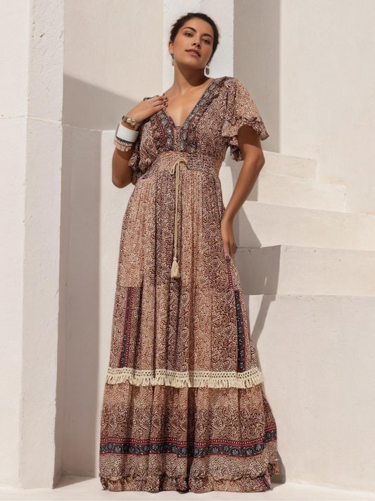 Vestido longo boho étnico