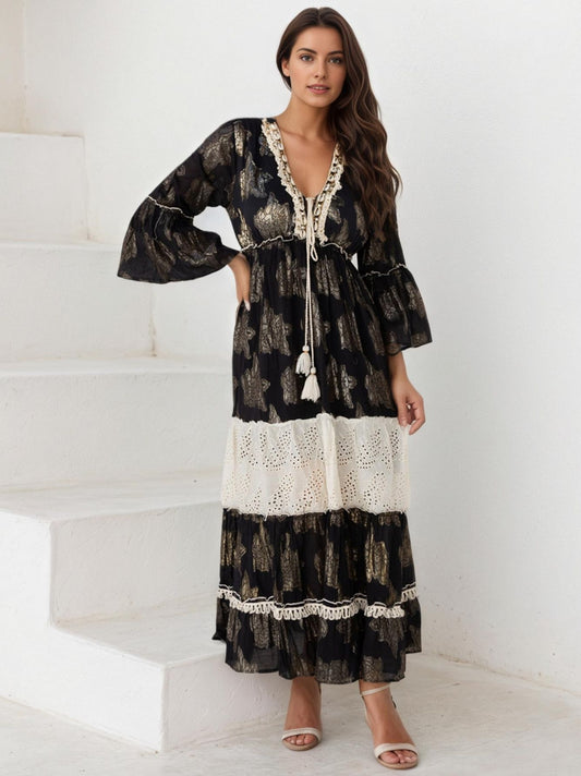 Vestido longo bordado gold