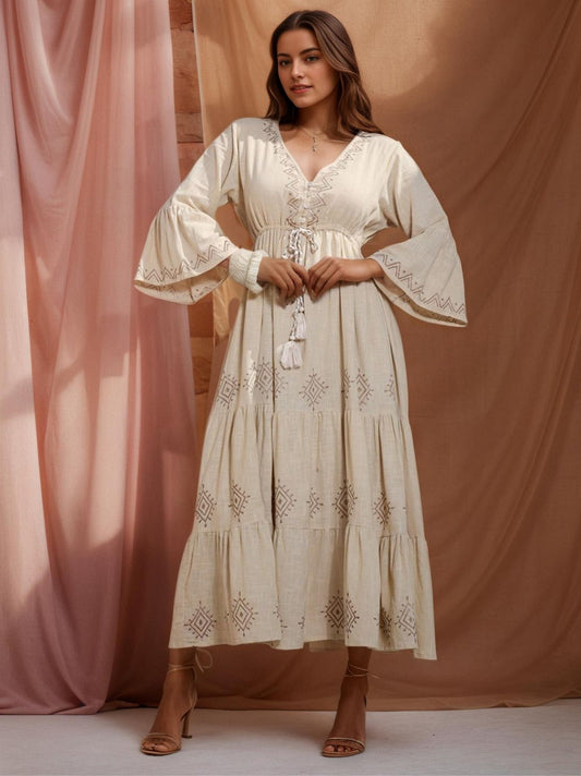 Vestido Longo Boho com Manga Flare