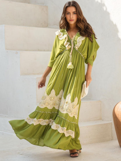 Vestido longo com renda bordado