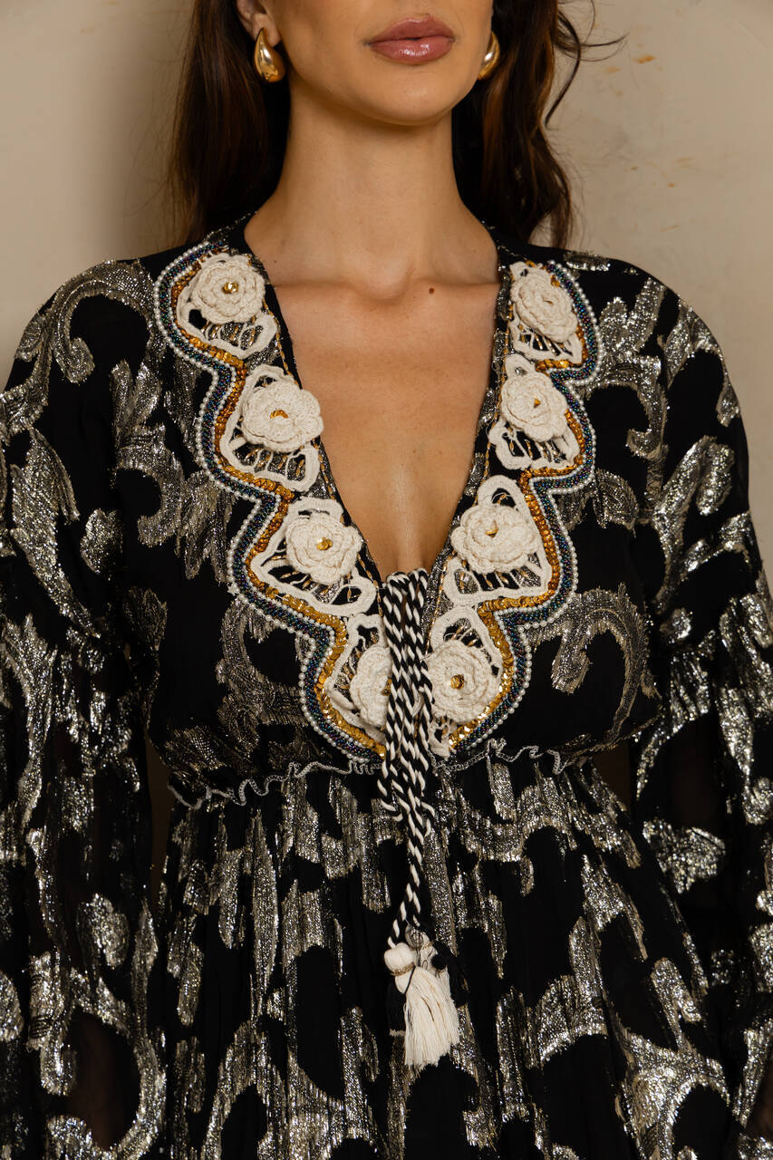 Vestido longo bordado silver rendado