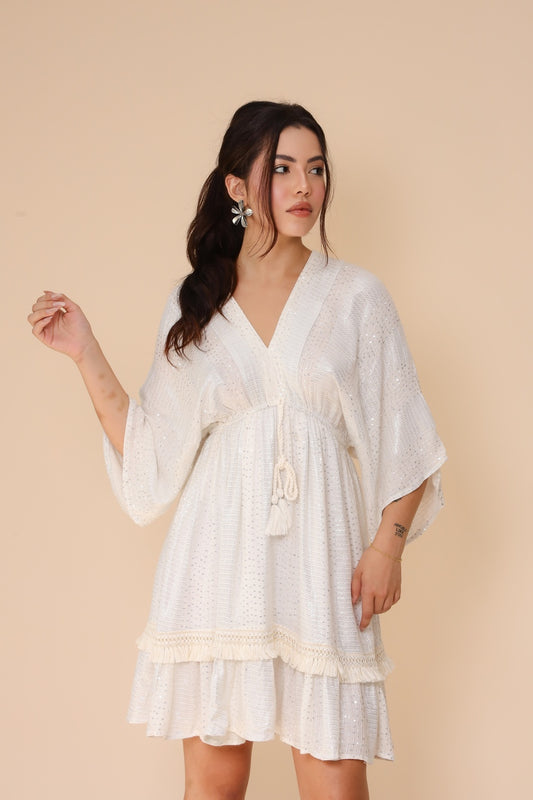 Vestido branco manga morcego Outlet
